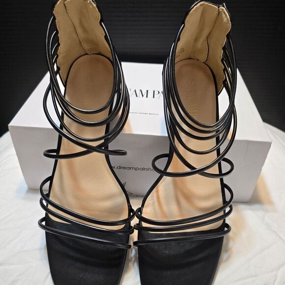 Strappy Black Shoes Women's Size 7 Summer Sandals, Dream Pairs, Square Toe NEW - Picture 3 of 14